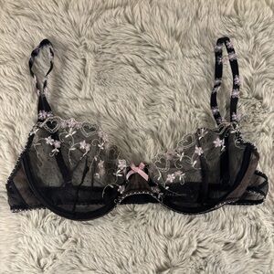 NEW CONDITION For Love & Lemons Black and Pink Embroidered Bra